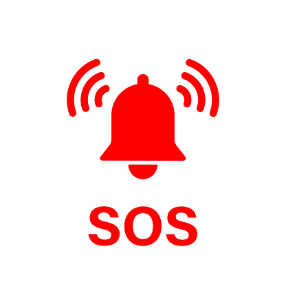 SOS bell icon. Vector isolated emergency alarm help sign symbol. SOS signal. Stock vector. EPS 10